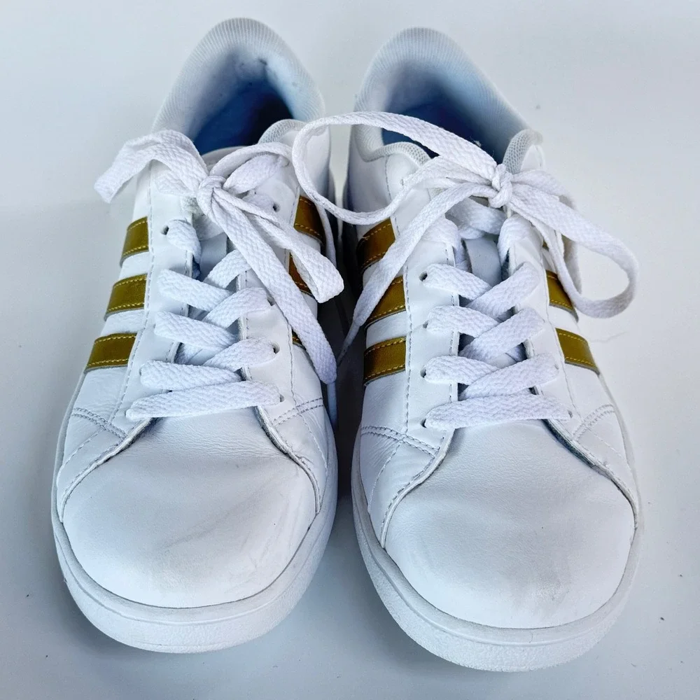 Adidas Neo Grand Court Womens White‎ Gold Metallic Sneakers CG5844 Size 4